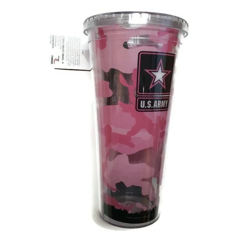 U.S. Army Pink Camo Tumbler Double Walled Hot or Cold Drinks Cup With Lid 22 oz